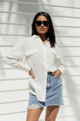 Vacay Relaxed-Fit Cotton Shirt - White - The Self Styler