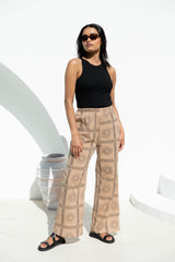 Tully Cotton Pant - Sun Print -  Mocha - The Self Styler