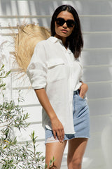 Vacay Relaxed-Fit Cotton Shirt - White - The Self Styler