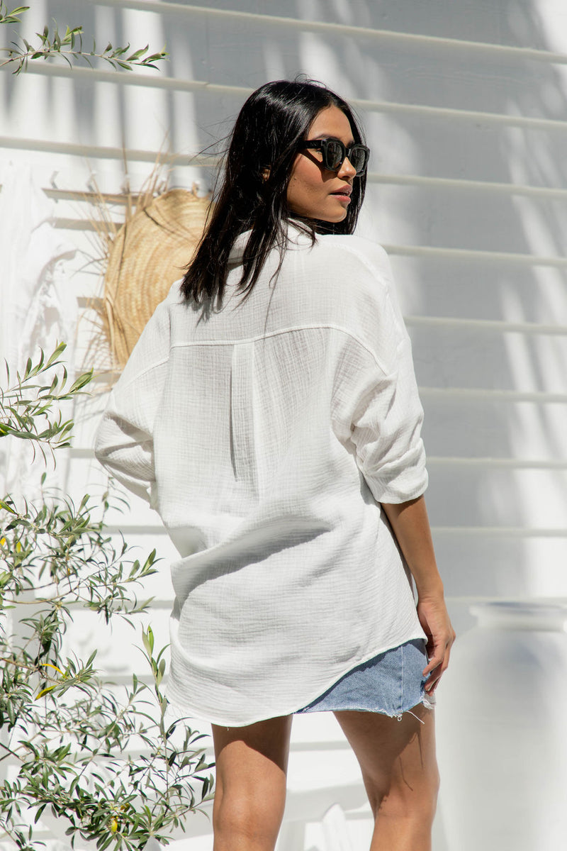 Vacay Relaxed-Fit Cotton Shirt - White - The Self Styler