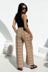 Tully Cotton Pant - Sun Print -  Mocha - The Self Styler