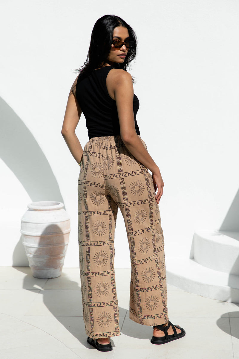 Tully Cotton Pant - Sun Print -  Mocha - The Self Styler