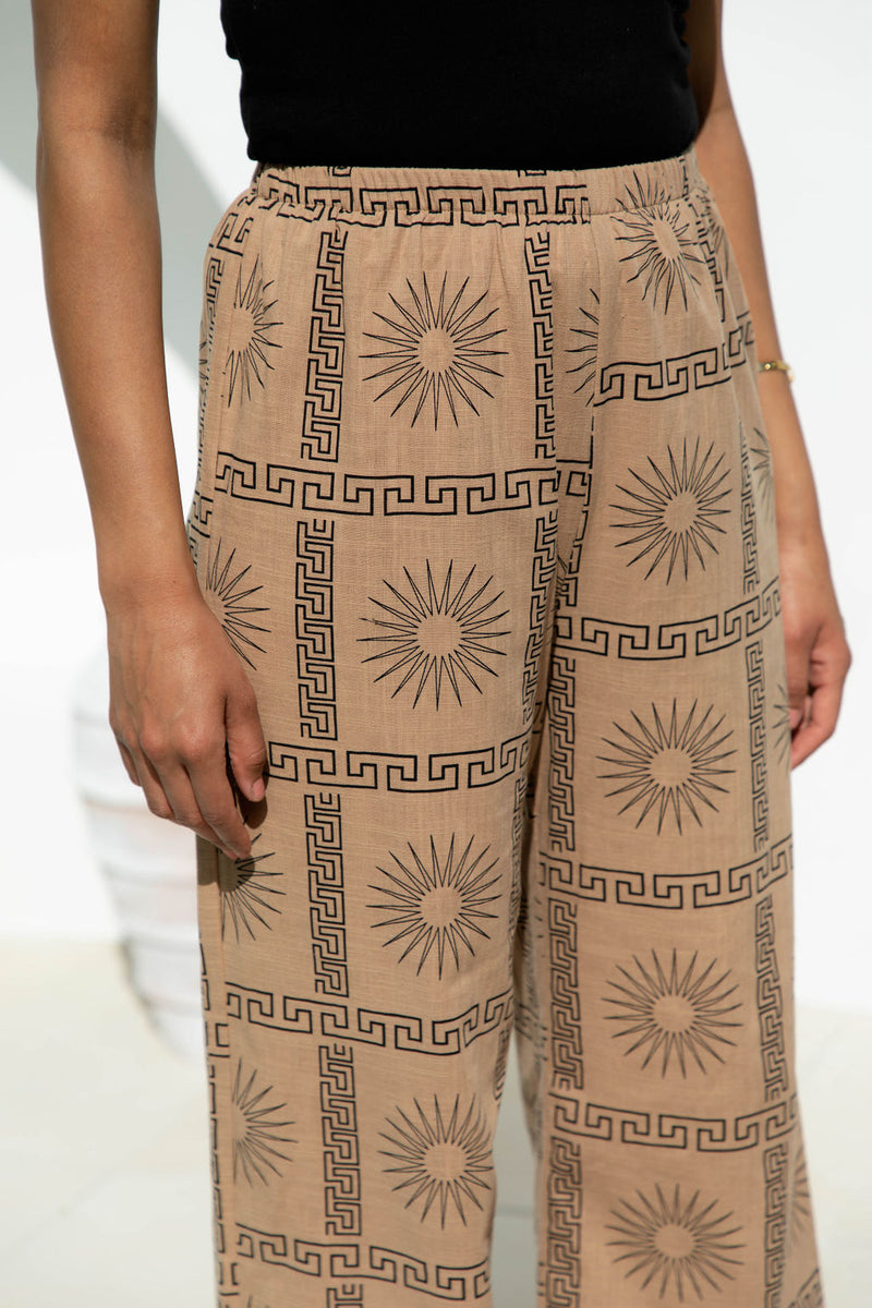 Tully Cotton Pant - Sun Print -  Mocha - The Self Styler