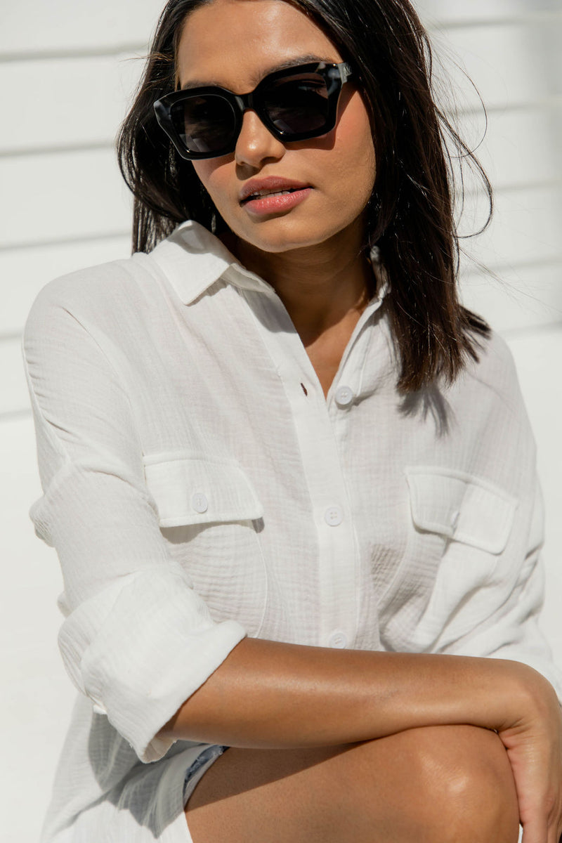 Vacay Relaxed-Fit Cotton Shirt - White - The Self Styler