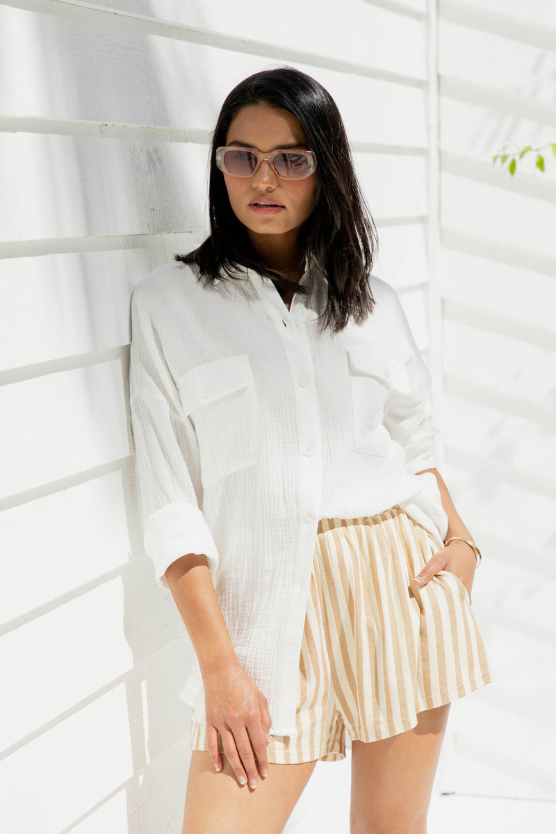 Vacay Relaxed-Fit Cotton Shirt - White - The Self Styler