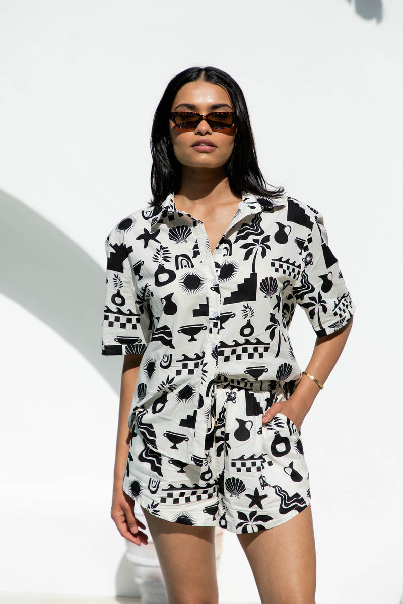 Maddi Shirt - Black Abstract Palm Print - The Self Styler