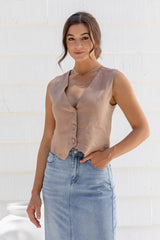 Lorenza Linen Vest - Latte - The Self Styler