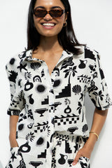 Maddi Shirt - Black Abstract Palm Print - The Self Styler
