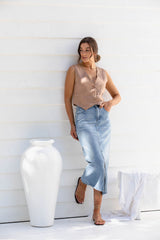 Lorenza Linen Vest - Latte - The Self Styler