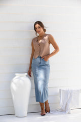 Lorenza Linen Vest - Latte - The Self Styler