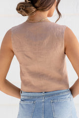 Lorenza Linen Vest - Latte - The Self Styler
