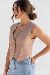 Lorenza Linen Vest - Latte - The Self Styler