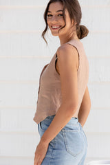 Lorenza Linen Vest - Latte - The Self Styler