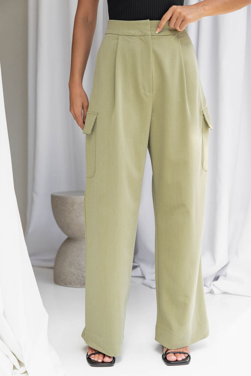 Jade Wide-Leg Pant - Khaki - The Self Styler