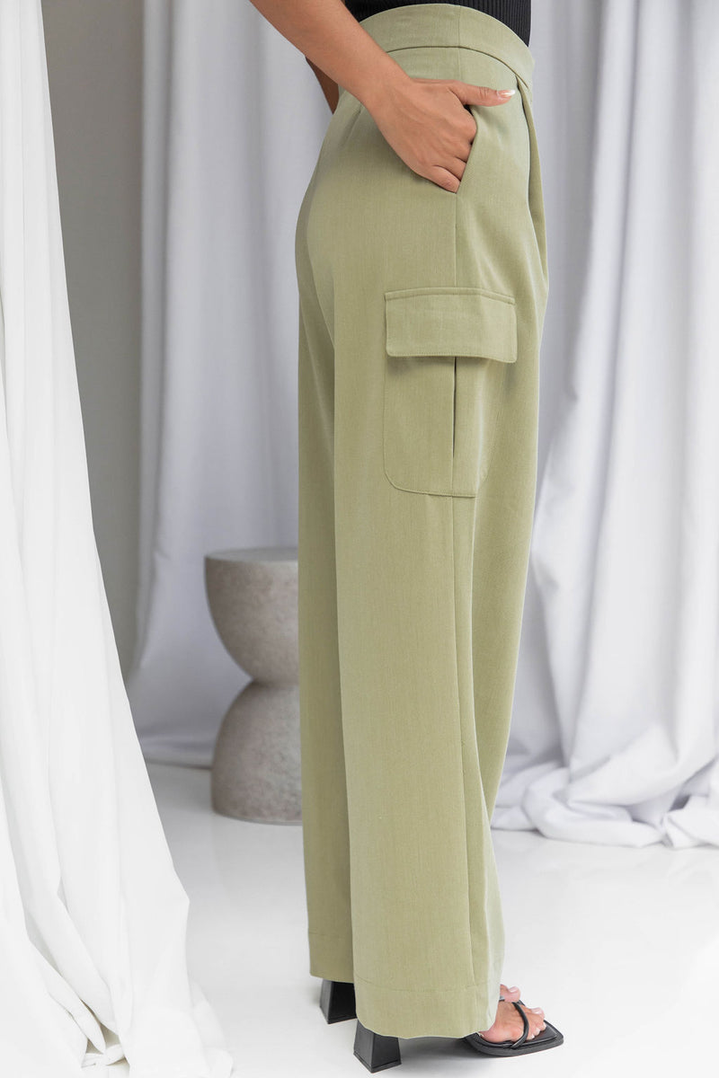 Jade Wide-Leg Pant - Khaki - The Self Styler