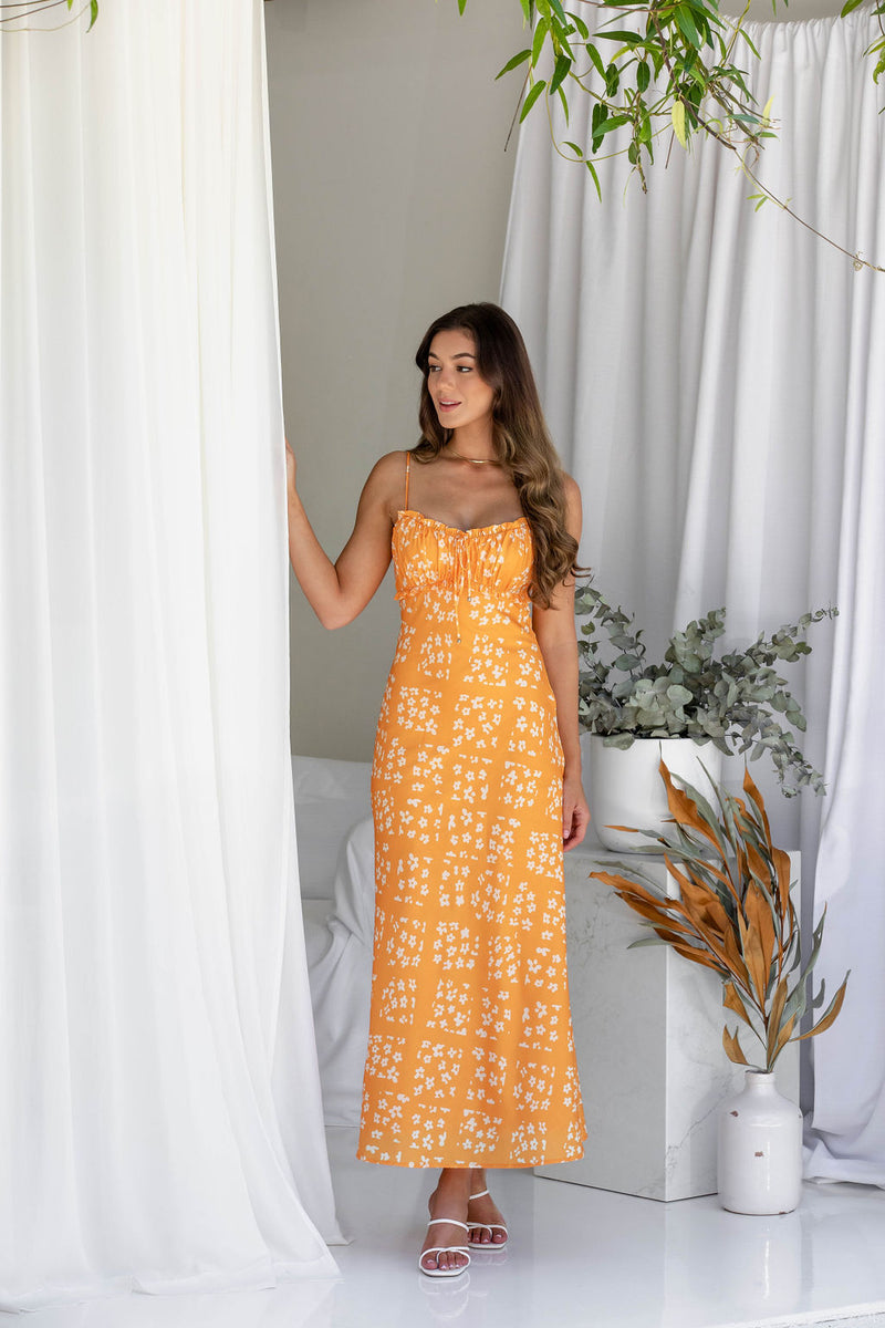 Elisha Maxi Dress - Orange Daisy - The Self Styler