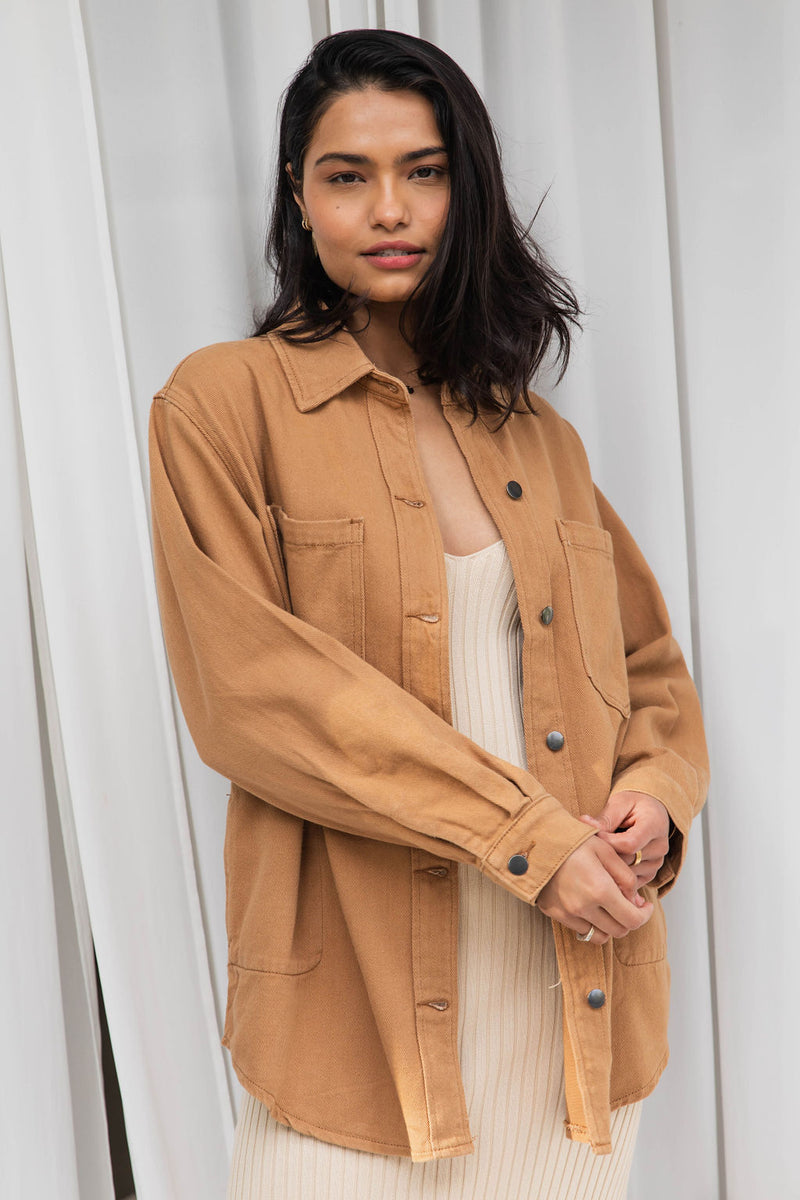 Cruz Denim Drill Shacket  - Caramel - The Self Styler