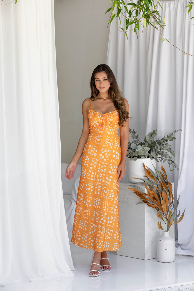 Elisha Maxi Dress - Orange Daisy - The Self Styler