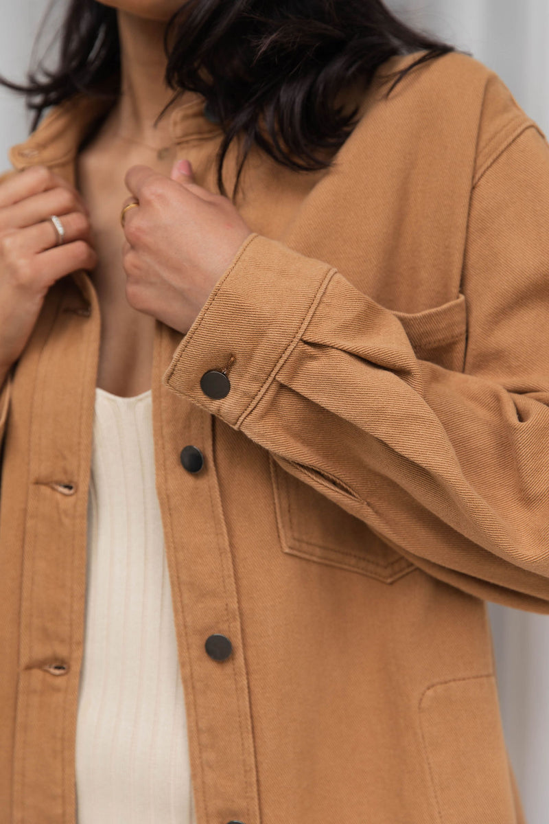 Cruz Denim Drill Shacket  - Caramel - The Self Styler