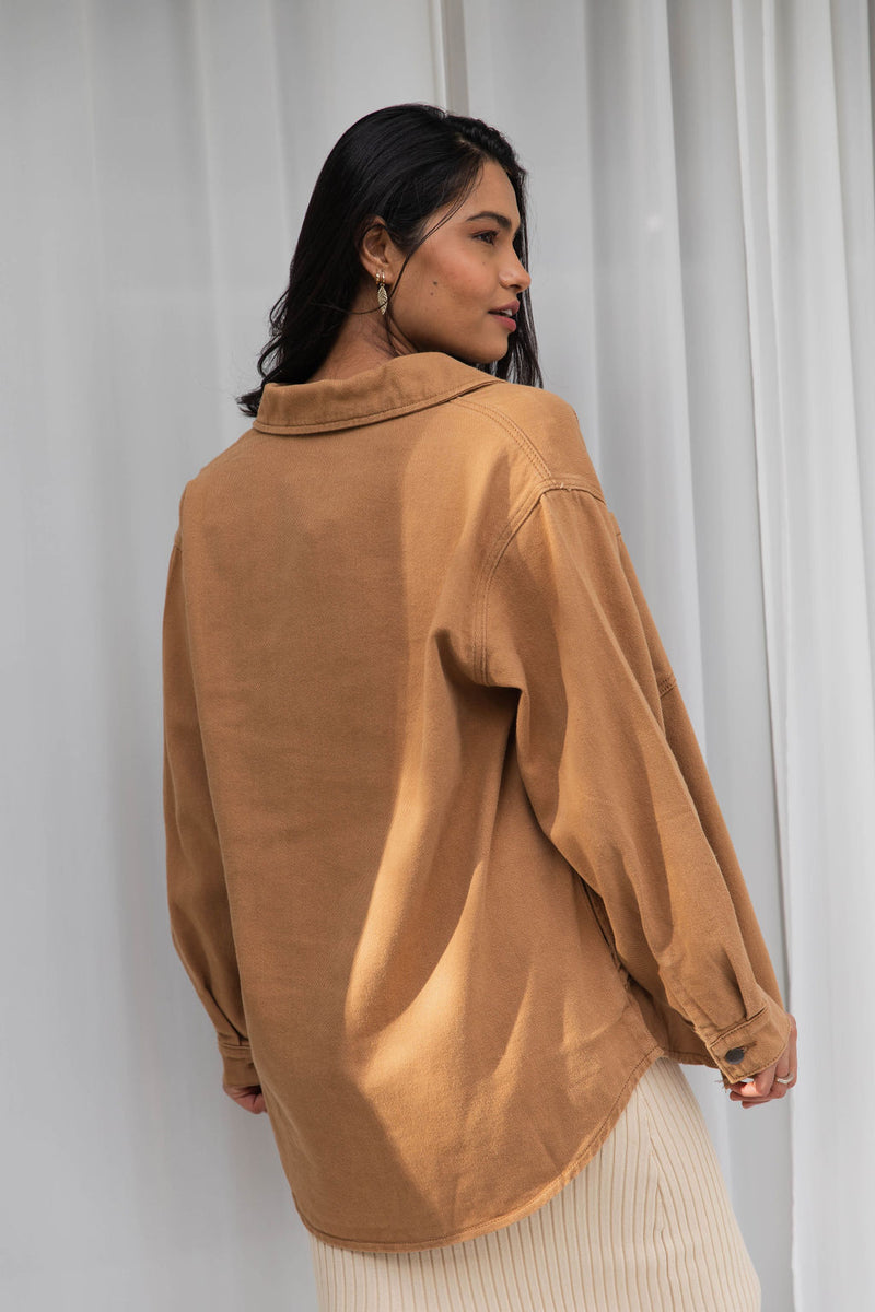 Cruz Denim Drill Shacket  - Caramel - The Self Styler