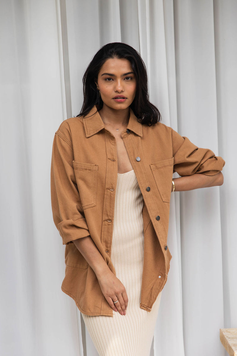 Cruz Denim Drill Shacket  - Caramel - The Self Styler