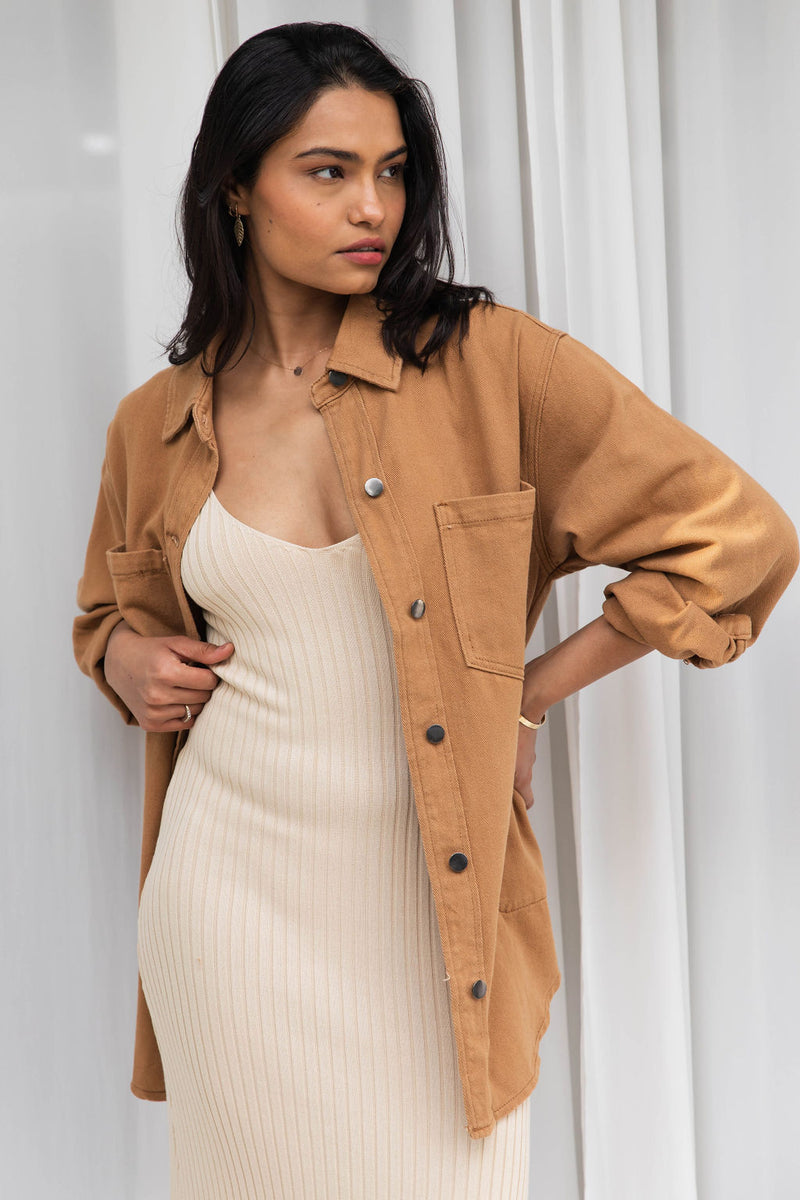 Cruz Denim Drill Shacket  - Caramel - The Self Styler