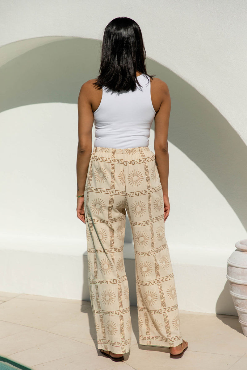 Tully Cotton Pant - Sun Print - Cream - The Self Styler