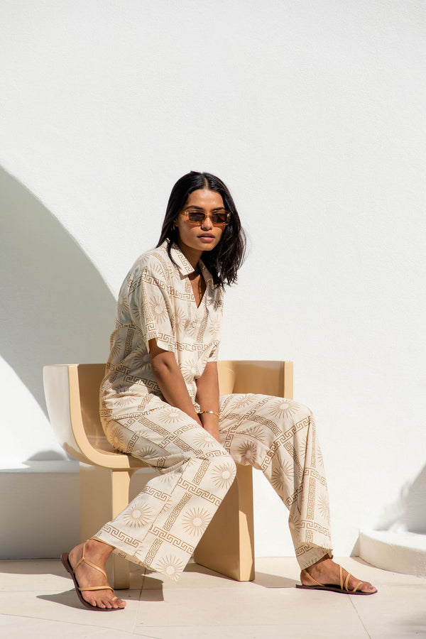 Zephyr Cotton Shirt - Sun Print - Cream - The Self Styler