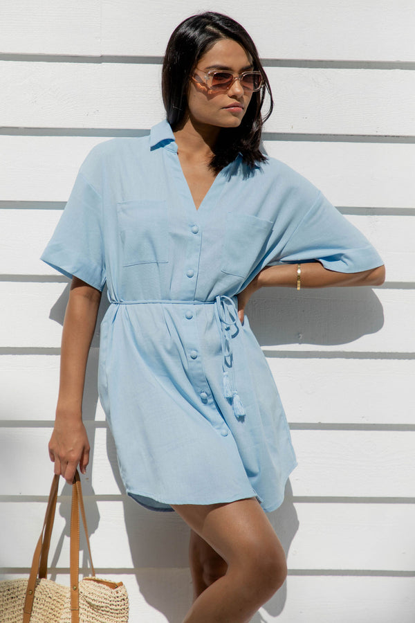 Amalfi Shirt Dress - Baby Blue - The Self Styler