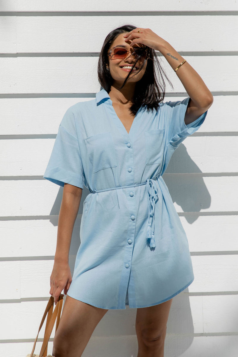 Amalfi Shirt Dress - Baby Blue - The Self Styler