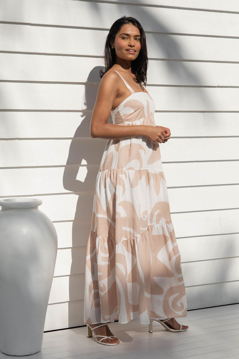 Pippa Maxi Dress - Sand and White - The Self Styler