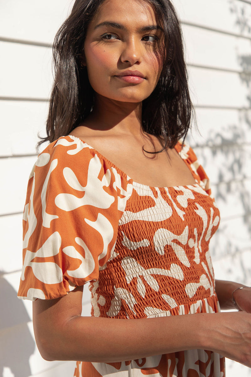 Isha Midi Dress - Sunset Orange - The Self Styler
