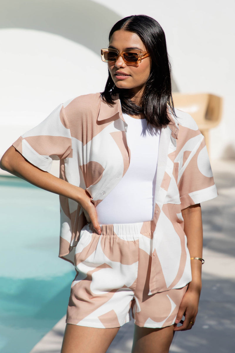 Payton Shirt - Abstract Beige Print - The Self Styler