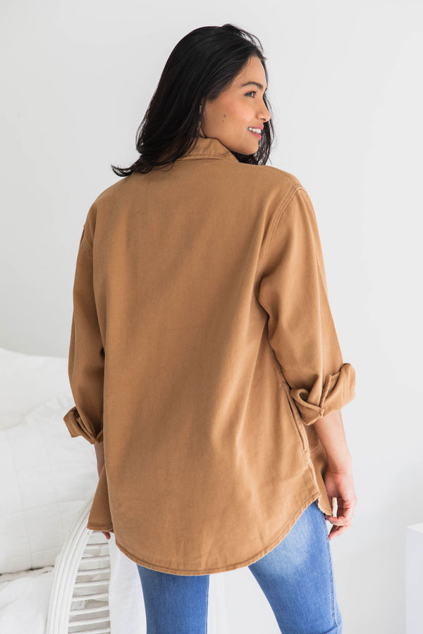 Cruz Denim Drill Shacket  - Caramel - The Self Styler