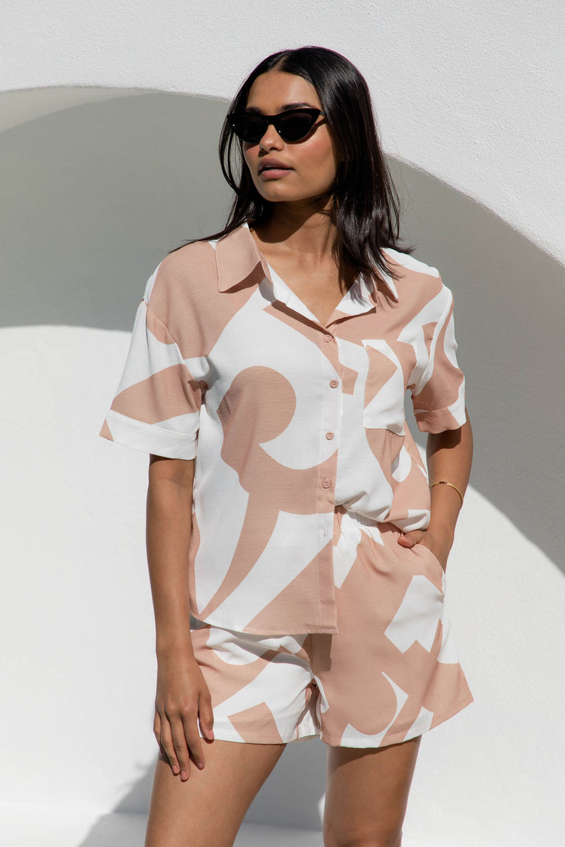 Payton Shirt - Abstract Beige Print - The Self Styler