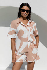 Payton Shirt - Abstract Beige Print - The Self Styler