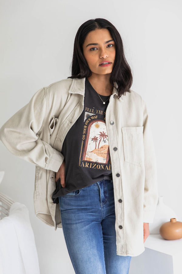 Cruz Denim Drill Shacket - Sand - The Self Styler