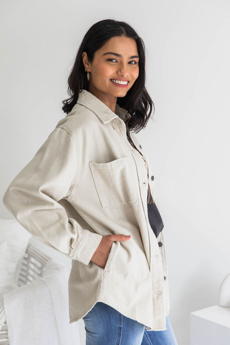 Cruz Denim Drill Shacket - Sand - The Self Styler