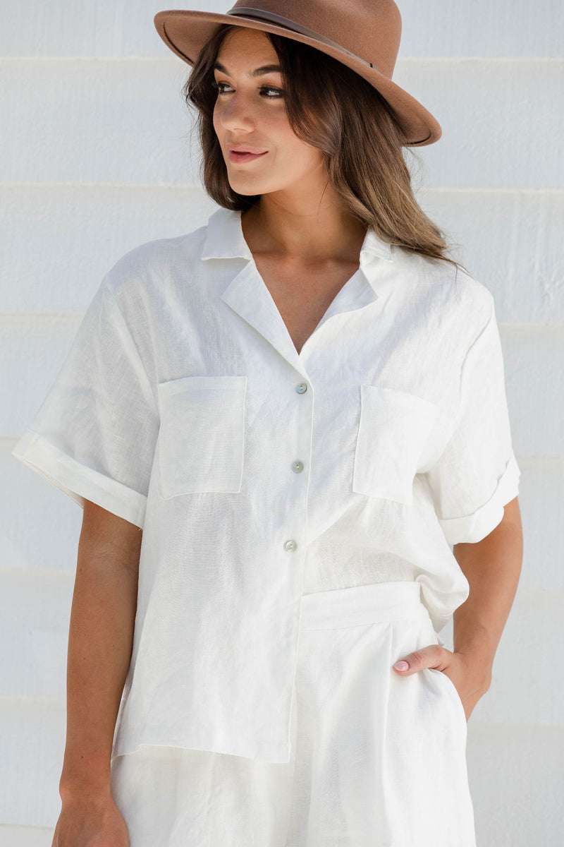 Positana Linen Shirt - White - The Self Styler