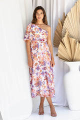 Mirah Midi Dress - Purple  Floral - The Self Styler
