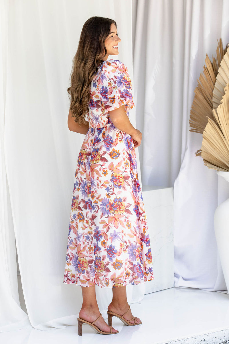 Mirah Midi Dress - Purple  Floral - The Self Styler