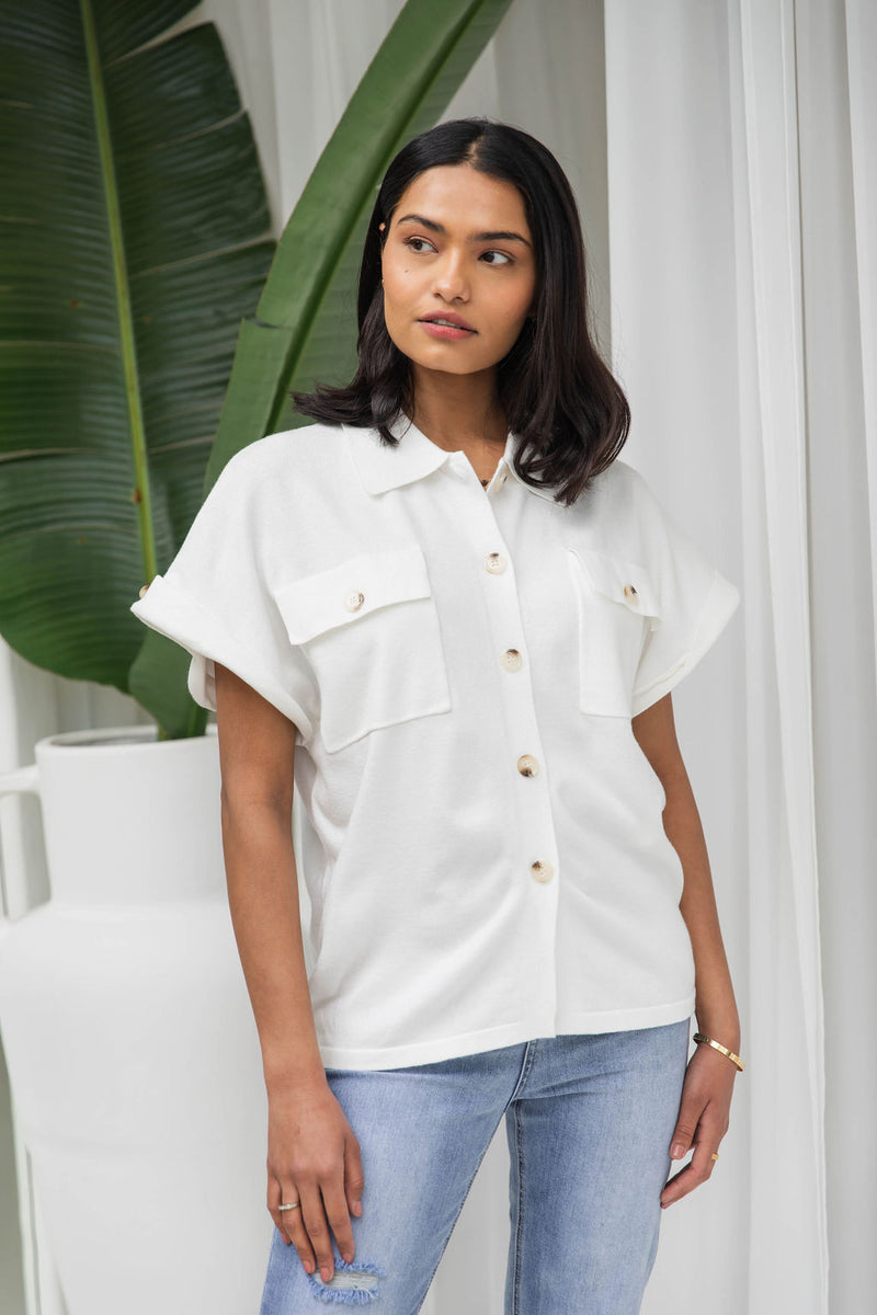 Lily Knitted Shirt - White - The Self Styler