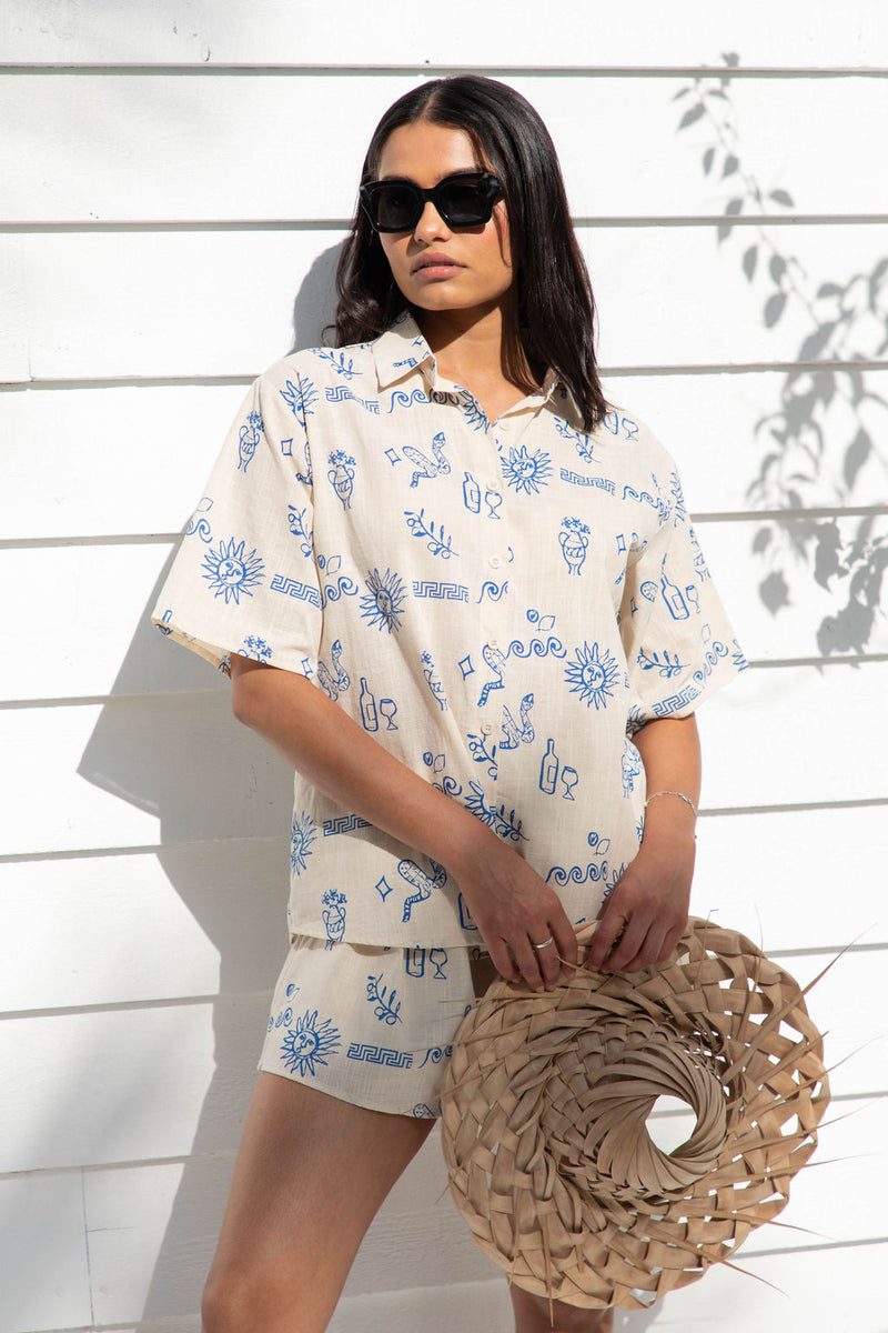 Athena Shirt - Santorini Print - The Self Styler