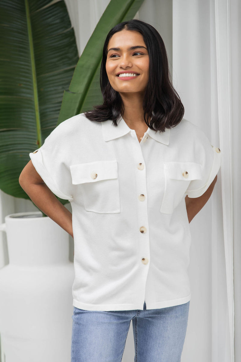 Lily Knitted Shirt - White - The Self Styler