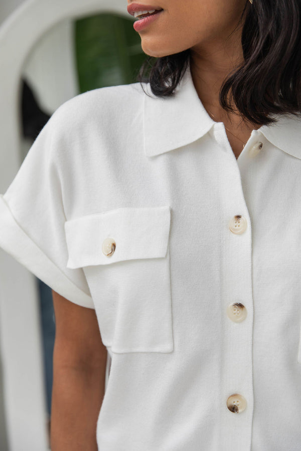 Lily Knitted Shirt - White - The Self Styler