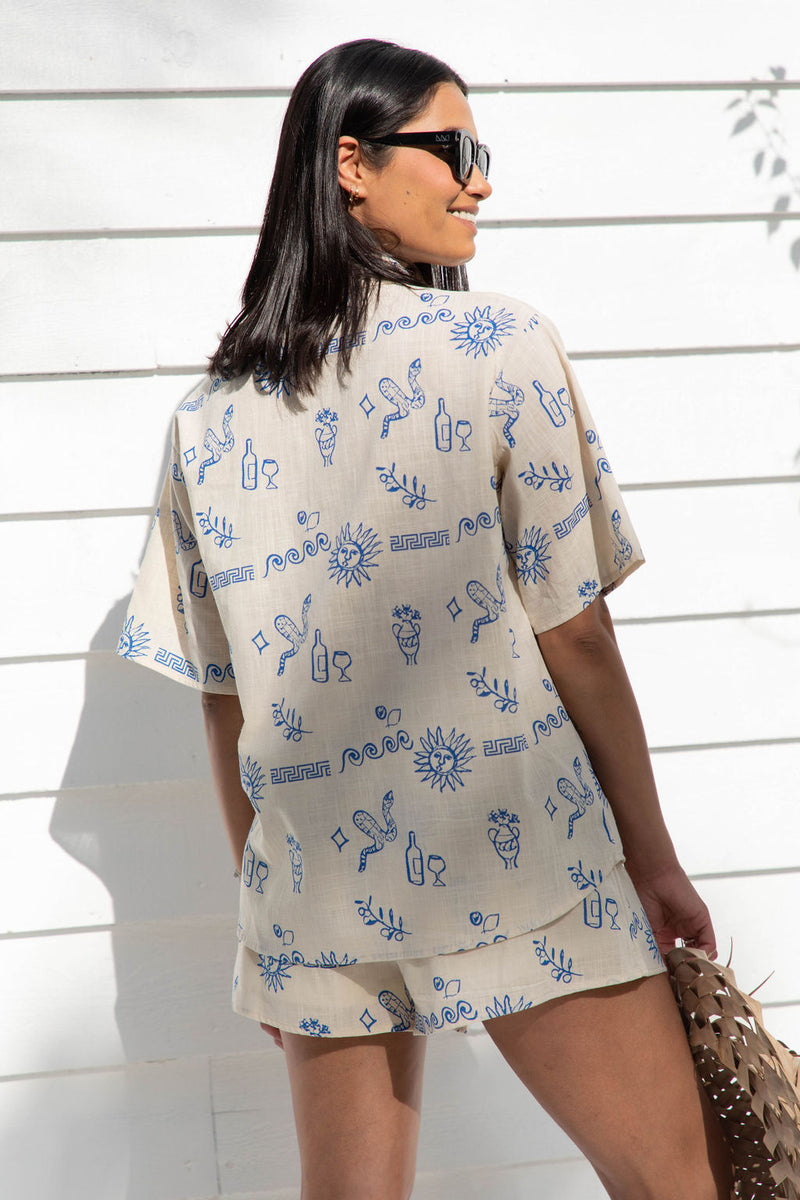 Athena Shirt - Santorini Print - The Self Styler
