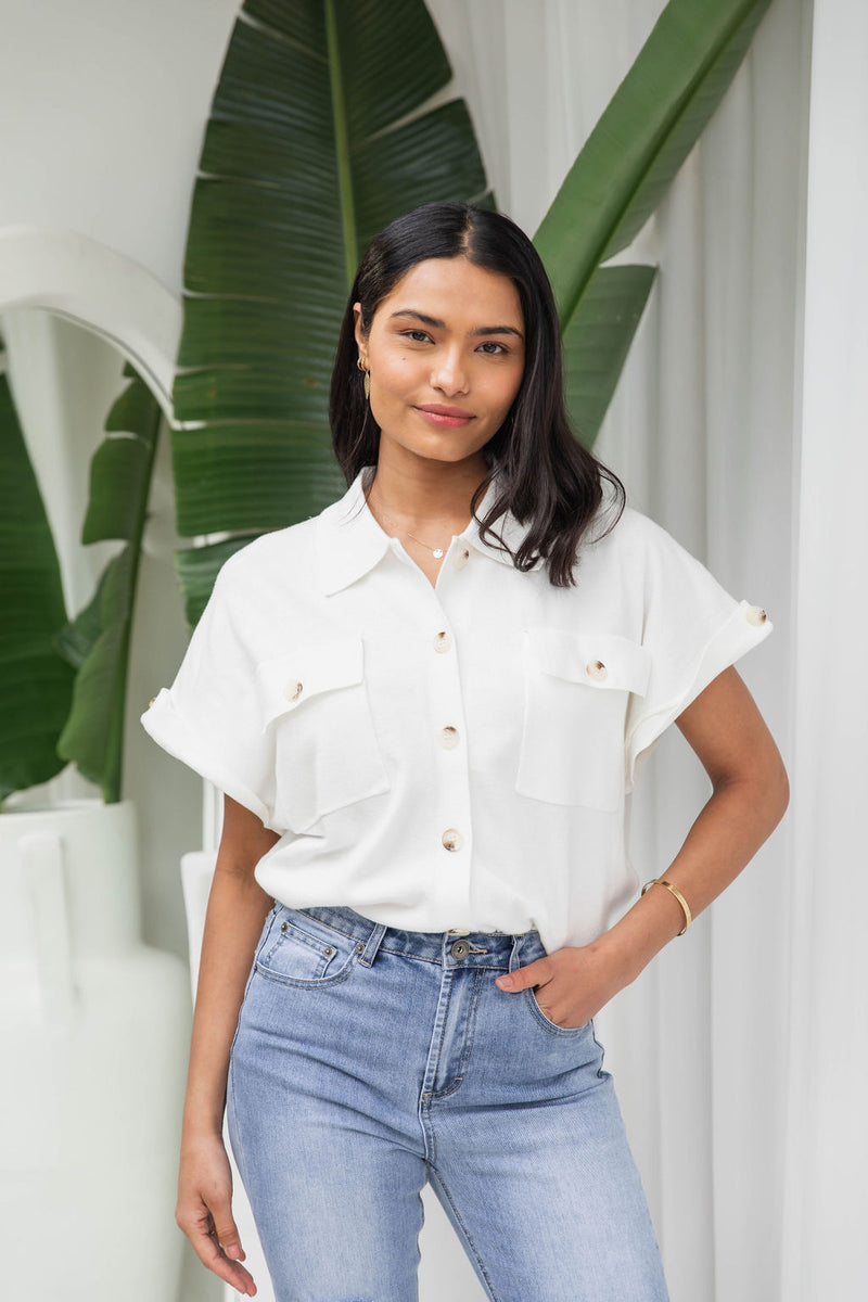 Lily Knitted Shirt - White - The Self Styler