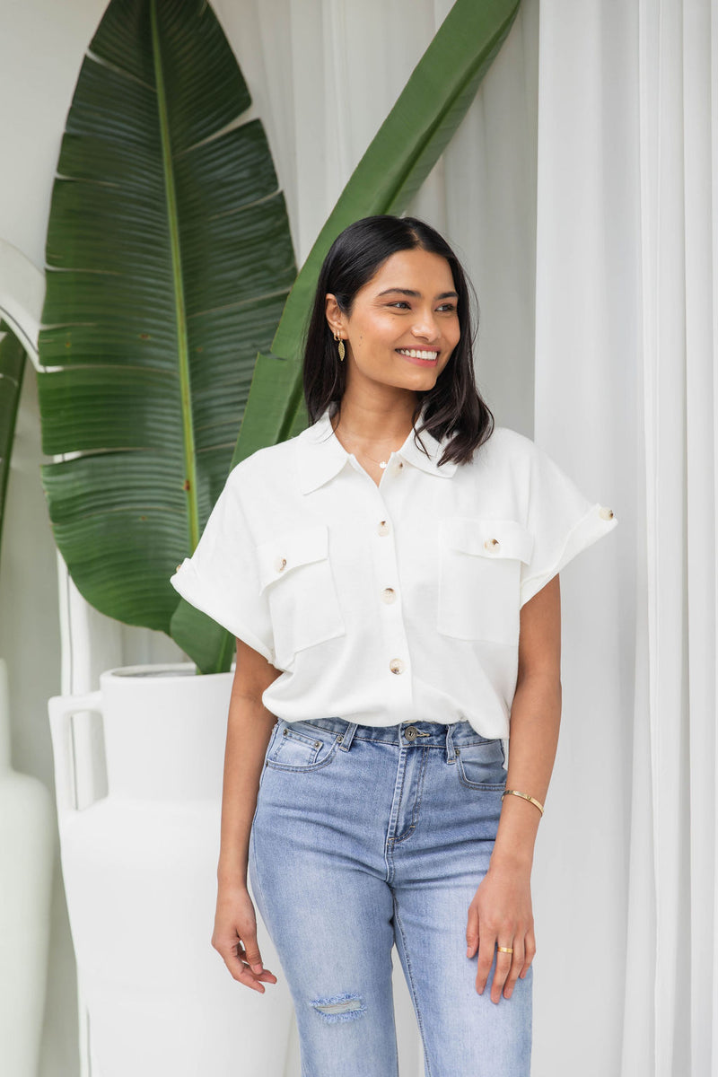 Lily Knitted Shirt - White - The Self Styler