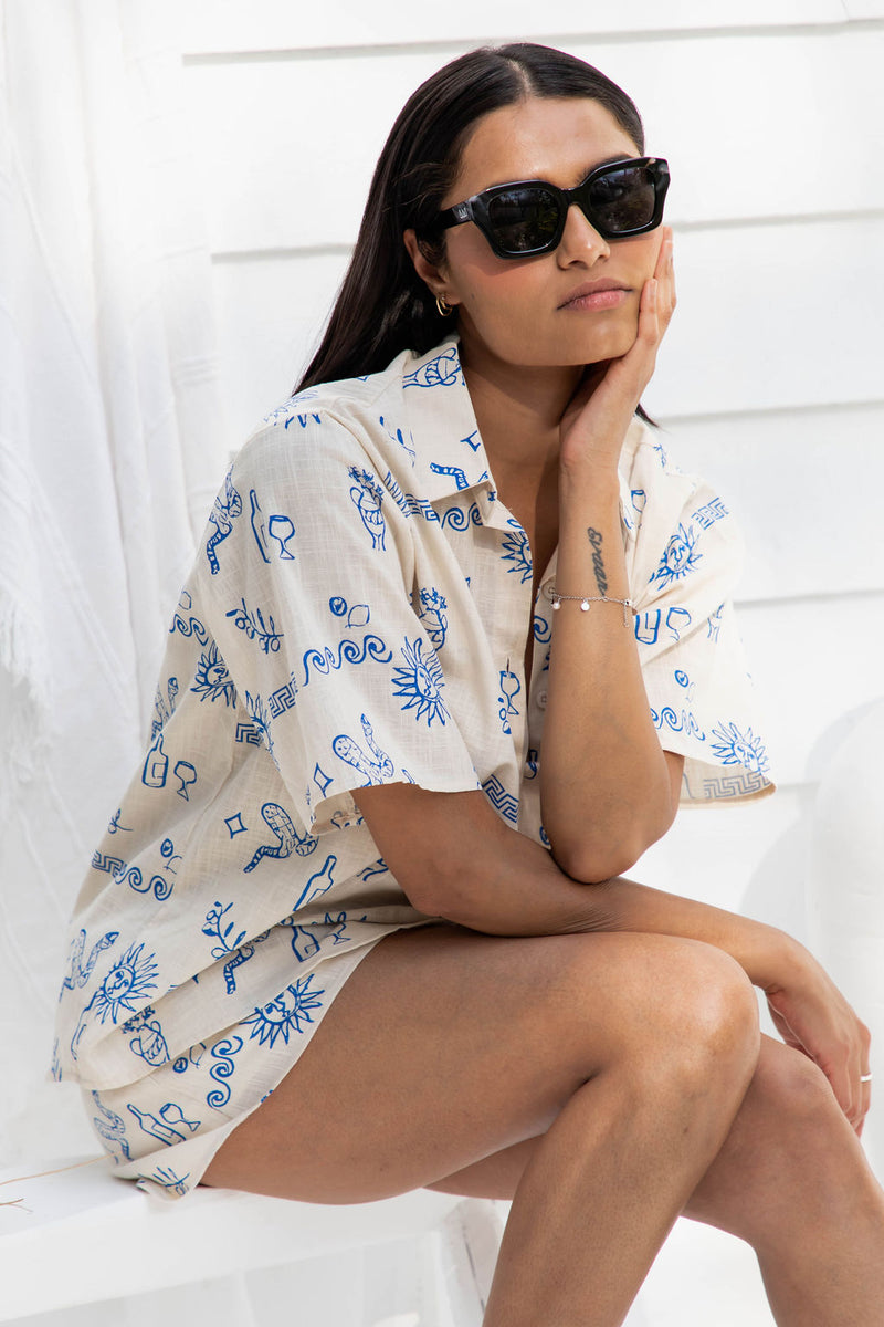 Athena Shirt - Santorini Print - The Self Styler