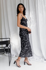 Estelle Midi Dress - Black Line Print - The Self Styler